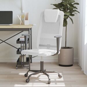vidaXL Silla de oficina altura ajustable tela malla y cuero PE blanco