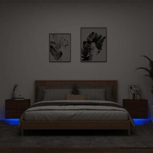 vidaXL Mesitas de noche de pared con luces LED 2 unidades roble marrón
