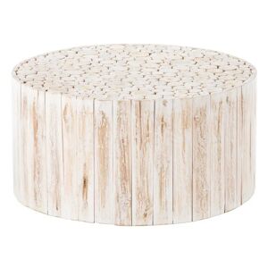 LOLAhome Mesa de centro con troncos de madera de teca blanco roto de 90x90x45 cm