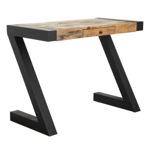 LOLAhome Escritorio negro y natural de madera y metal de mesa de 100x50x77 cm