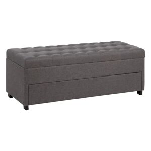 LOLAhome Banqueta baúl zapatero de tela y madera gris oscuro de 140x50x50 cm