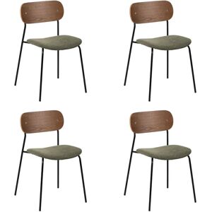 LOLAhome Set de 4 sillas con asiento tapizado verdes de madera y metal  de 49x53x80 cm