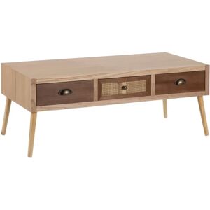 LOLAhome Mesa de centro con rejilla de madera y ratán beige y natural de 110x50x43 cm