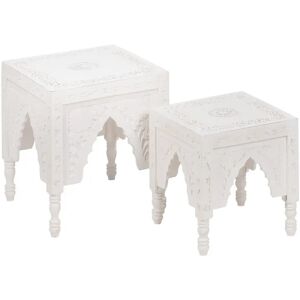 LOLAhome Set de 2 mesitas tallado arabesco de madera de mango blancas