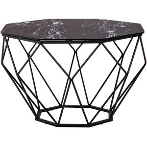 LOLAhome Mesa auxiliar geométrica con efecto mármol de acero y cristal negra de Ø 70x43 cm