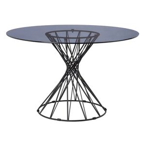 LOLAhome Mesa de comedor redonda para 4 personas negra de acero y cristal de Ø 120x75 cm