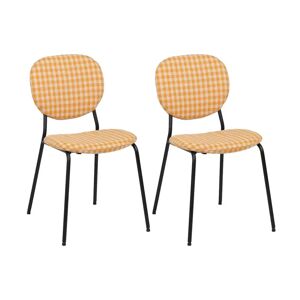LOLAhome Set de 2 sillas de comedor tapizadas de tela vichy amarilla de 45x53x82 cm