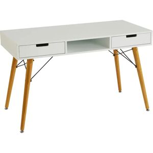 LOLAhome Escritorio blanco de madera de pino con 2 cajones de 120x55x74 cm