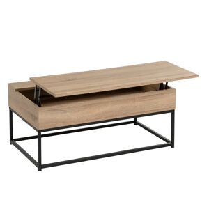 LOLAhome Mesa de centro elevable de madera y metal negra y natural de 100x55x40 cm