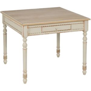 LOLAhome Mesa tallada con 1 cajón de madera abeto blanco roto de 91x91x77 cm