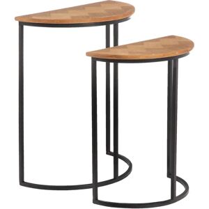 LOLAhome Set de 2 mesas auxiliares nido geométricas de metal negro y madera DM natural