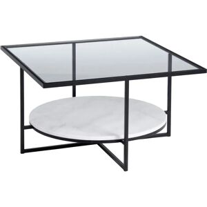 LOLAhome Mesa de centro de 2 alturas cuadrada de mármol y hierro blanca y negra de 80x80x46 cm