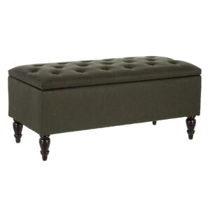 LOLAhome Banqueta baúl de lino verde oscuro de 94x43x41 cm