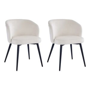 LOLAhome Set de 2 sillas de comedor tapizadas blanco roto de terciopelo y metal de 57x56x76 cm