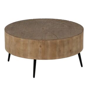 LOLAhome Mesa de centro tronco con grietas de madera natural y metal de Ø 80x38 cm