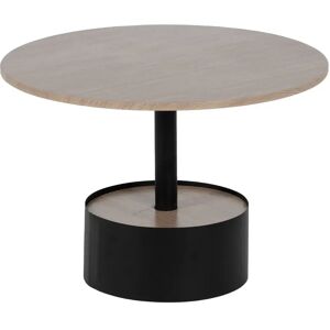 LOLAhome Mesa de centro con pedestal de madera y metal negra y natural de Ø 65x37 cm