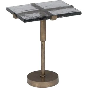 LOLAhome Mesita pedestal de diseño de metal y cristal oro viejo de 41x31x49 cm