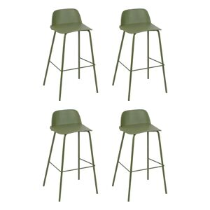 LOLAhome Set de 4 taburetes altos con respaldo e reposapiés verde de polipropileno