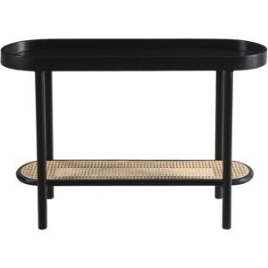 Miliboo Mesa consola con tablero ovalado de madera negra y ratán 115 cm MACAO