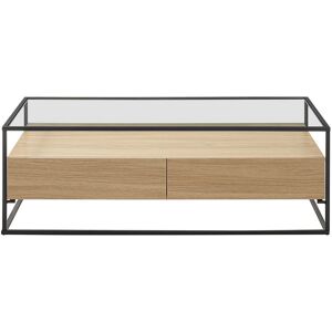 Miliboo Mesa de centro moderna con tablero de cristal y cajones madera FINN