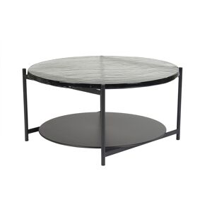 Miliboo Mesa de centro redonda con doble tablero de cristal reciclado y metal negro 85 cm WELLE