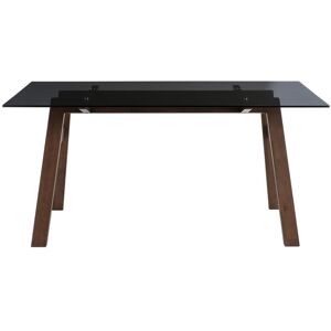 Miliboo Mesa de comedor cristal ahumado negro y madera L160 cm BACCO