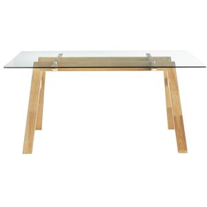 Miliboo Mesa de comedor cristal transparente y madera L160 cm BACCO