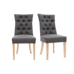 Miliboo Set de 2 sillas clásicas de tela gris oscuro y madera maciza clara VOLTAIRE