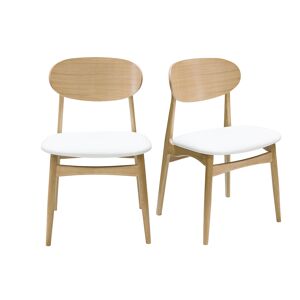 Miliboo Set de 2 sillas de diseño de roble macizo blanco y madera clara VICKY