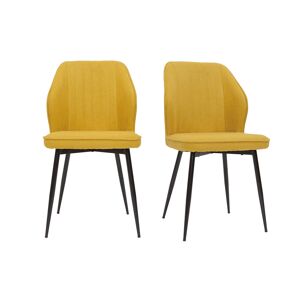 Miliboo Set de 2 sillas de diseño de tejido efecto aterciopelado amarillo mostaza con patas de metal negro FANETTE