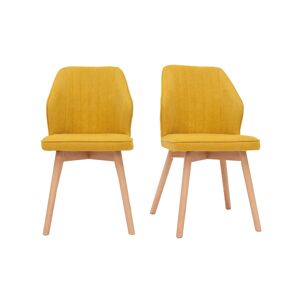 Miliboo Set de 2 sillas de diseño de tela efecto aterciopelado amarillo mostaza con patas de madera clara maciza FANETTE
