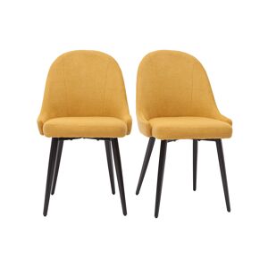 Miliboo Set de 2 sillas de diseño de tela efecto aterciopelado amarillo mostaza y metal negro REEZ