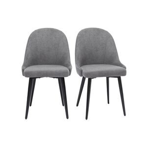 Miliboo Set de 2 sillas de diseño de tela efecto aterciopelado gris y metal negro REEZ