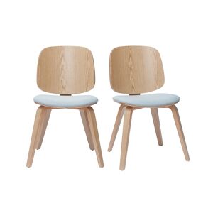 Miliboo Set de 2 sillas de madera clara y tela gris clara BECK
