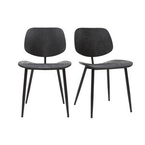Miliboo Set de 2 sillas de madera negra y metal negro TOBIAS