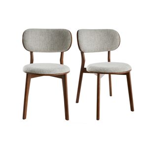 Miliboo Set de 2 sillas nórdicas de madera oscura y tejido gris FAUVETTE