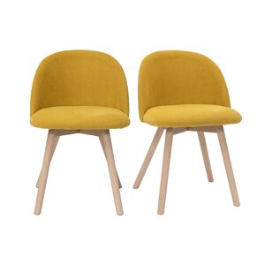 Miliboo Set de 2 sillas nórdicas de tela efecto aterciopelado amarillo mostaza y haya maciza CELESTE