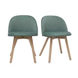 Miliboo Set de 2 sillas nórdicas de tela verde celadón y haya maciza CELESTE