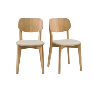 Miliboo Set de 2 sillas vintage roble y asiento beige LUCIA