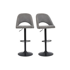 Miliboo Set de 2 taburetes de cocina regulables de tejido efecto aterciopelado texturizado gris y metal negro COSETTE