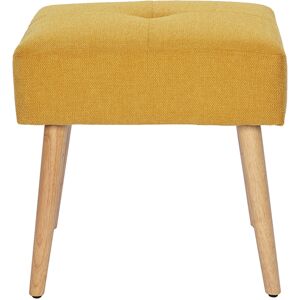 Miliboo Taburete bajo de tela efecto aterciopelado texturizado amarillo mostaza y madera clara maciza 46 cm GUESTA