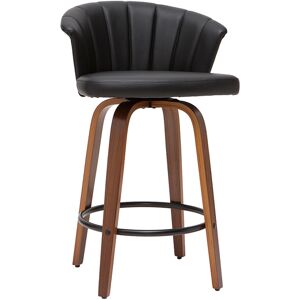 Miliboo Taburete de bar moderno giratorio negro y madera oscura A65cm ALBIN