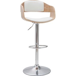 Miliboo Taburete de bar moderno regulable blanco y madera clara EUSTACHE