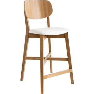 Miliboo Taburete de bar roble y asiento blanco A65 cm LUCIA