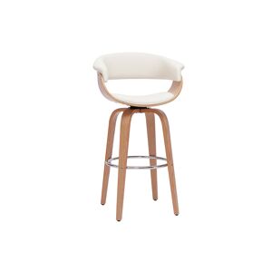 Miliboo Taburete de cocina de diseño giratorio blanco y madera clara 67 cm OKTAV