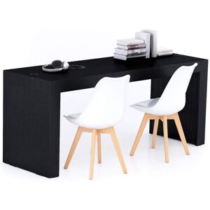 Mobili Fiver Escritorio Evolution 180x60, Madera Negra con dos patas y cargador inalámbrico