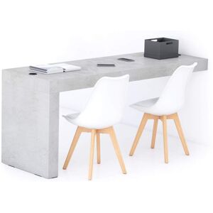 Mobili Fiver Escritorio Evolution 180x60, Cemento Gris con una pata y cargador inalámbrico