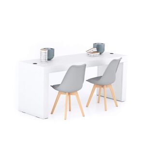 Mobili Fiver Mesa de comedor Evolution 180x60, fresno blanco con dos patas y cargador inalámbrico