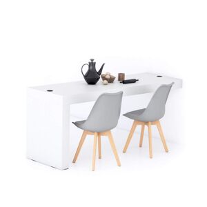 Mobili Fiver Mesa de comedor Evolution 180x60, fresno blanco con una pata y cargador inalámbrico