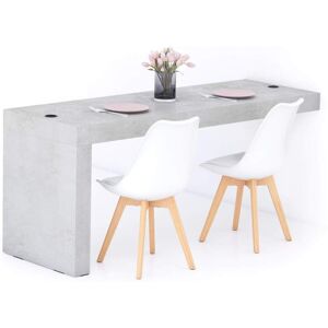 Mobili Fiver Mesa de comedor Evolution 180x60, Cemento Gris con una pata y cargador inalámbrico